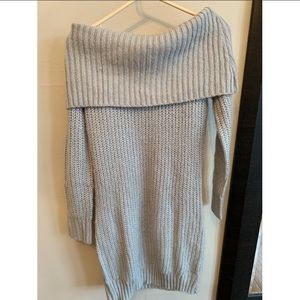 Off the Shoulder Gray Sweater Dress